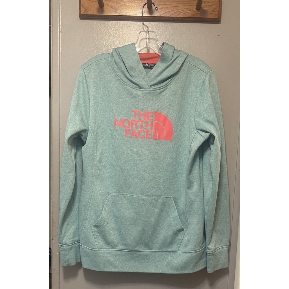 The North Face Women's Size Large Blue Hoodie, Pink Logo Warm